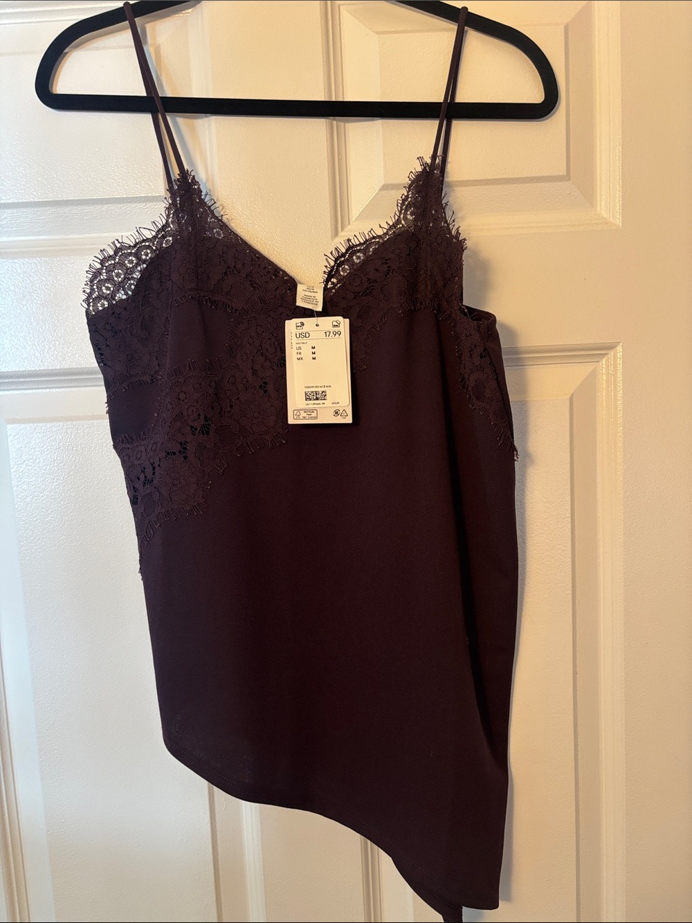 H&M Lace-Trim Satin Cami in Deep Plum
